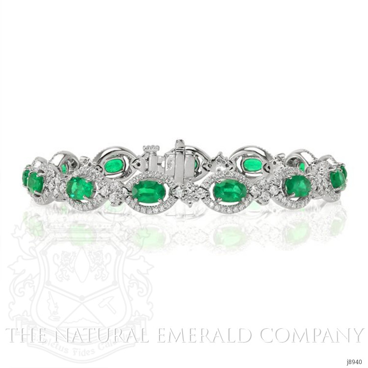 5.71 Ct.Tw. Emerald and Natural Diamond Bracelet, 18K White Gold