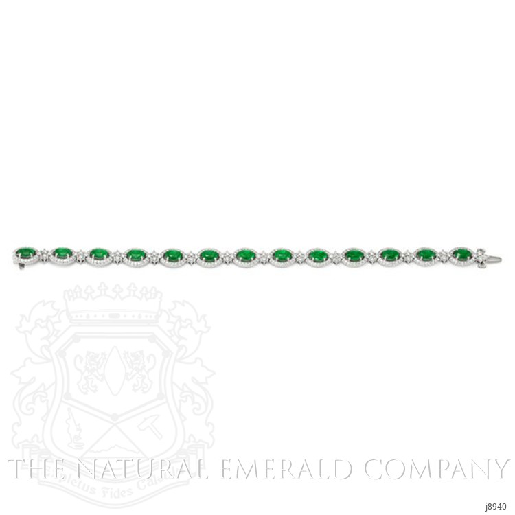 5.71 Ct.Tw. Emerald and Natural Diamond Bracelet, 18K White Gold