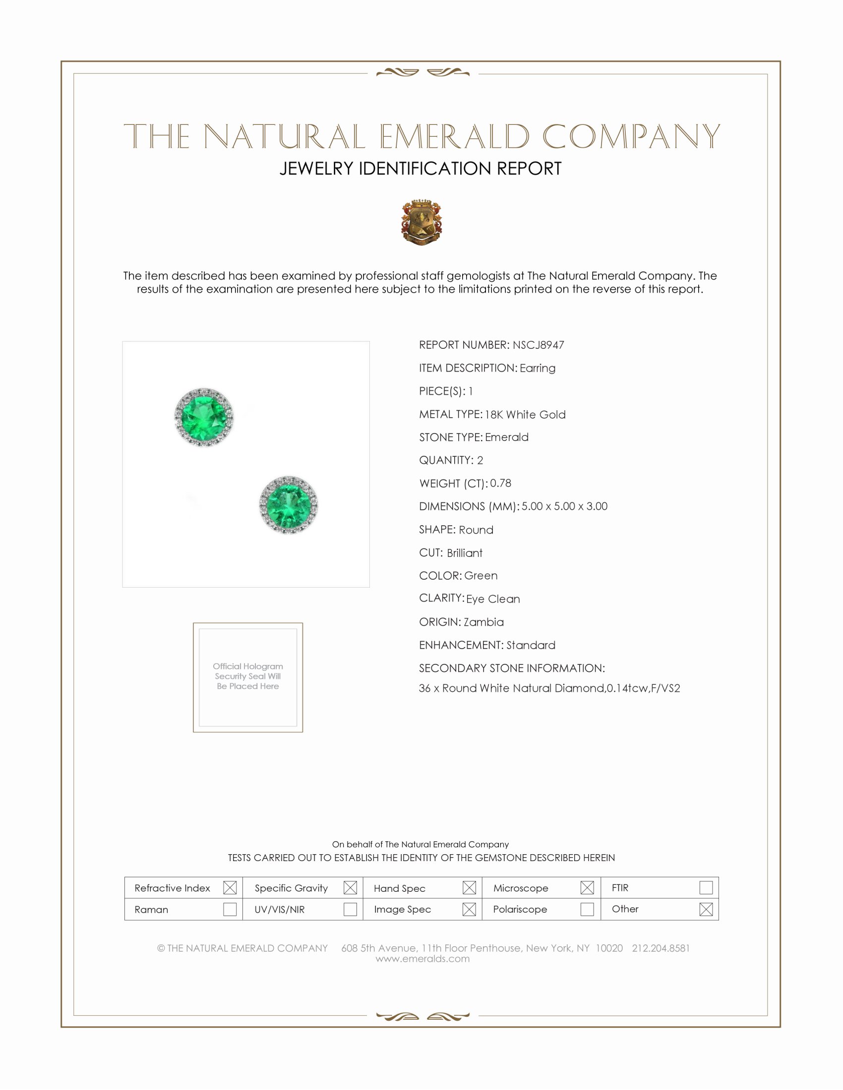 0.78 Ct.Tw. Emerald and Natural Diamond Pave Earrings, 18K White Gold