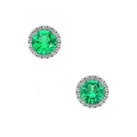 0.78 Ct.Tw. Emerald Natural Diamond Pave Earrings, 18K White Gold Video