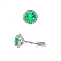 0.78 Ct.Tw. Emerald Natural Diamond Pave Earrings, 18K White Gold Image
