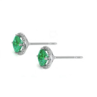 0.78 Ct.Tw. Emerald Natural Diamond Pave Earrings, 18K White Gold Image