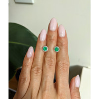 0.78&nbsp;Ct.Tw.Total Carat Weight Emerald and Natural Diamond Studs Earrings, 18K White Gold Life Style