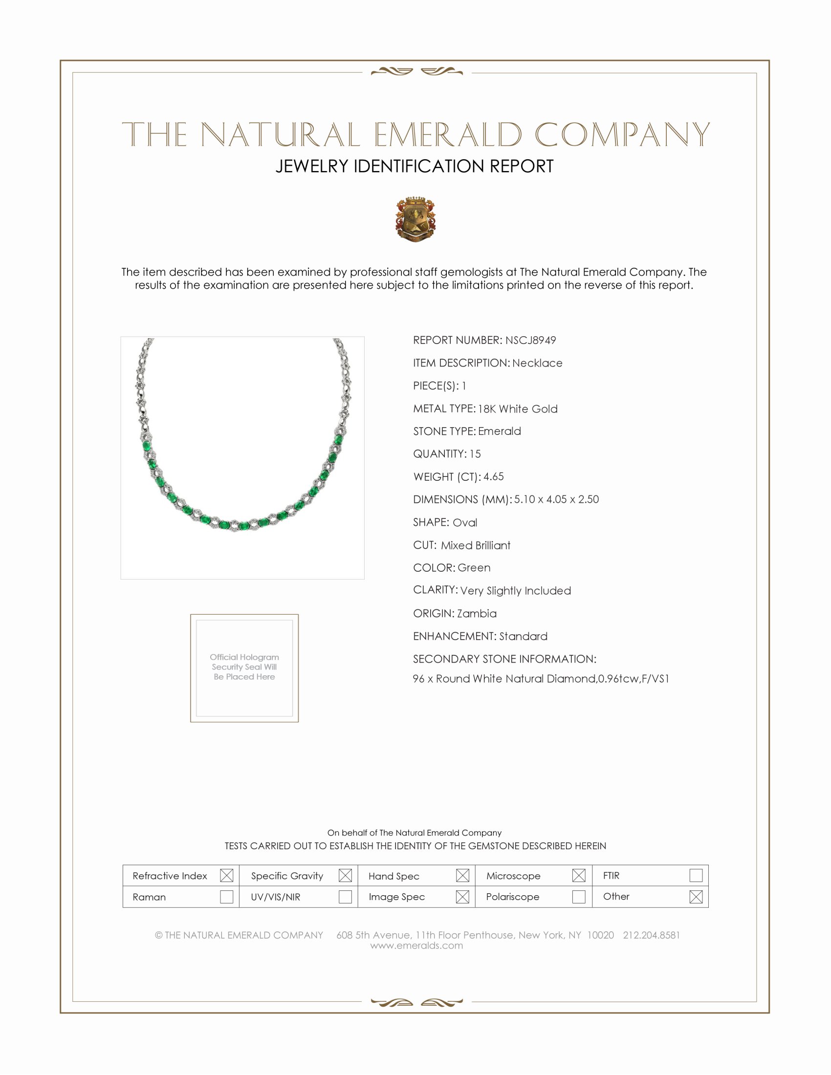 4.65 Ct. Emerald Natural Diamond Accent Stones Necklace, 18K White Gold