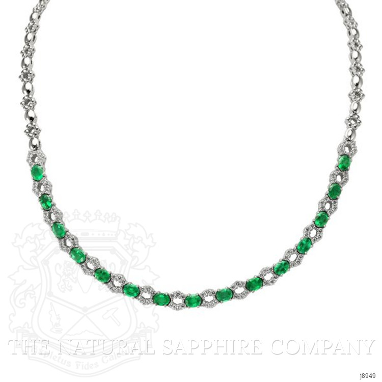 4.65 Ct. Emerald Natural Diamond Accent Stones Necklace, 18K White Gold