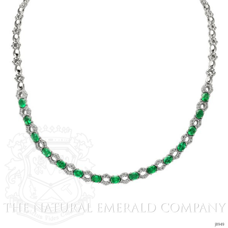 4.65 Ct. Emerald Natural Diamond Accent Stones Necklace, 18K White Gold