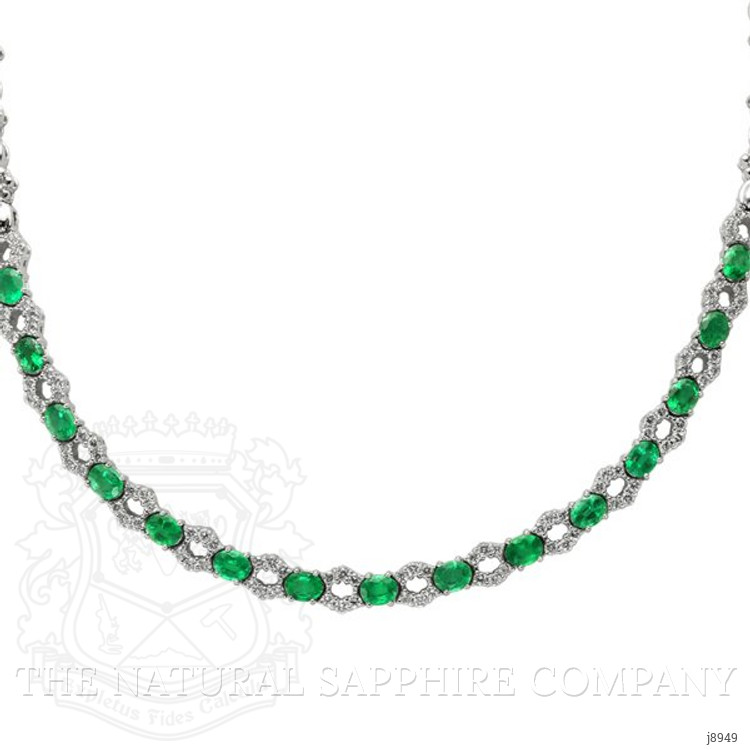4.65 Ct. Emerald Natural Diamond Accent Stones Necklace, 18K White Gold