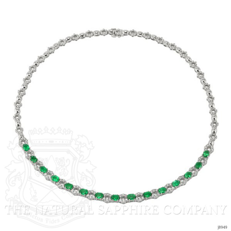 4.65 Ct. Emerald Natural Diamond Accent Stones Necklace, 18K White Gold