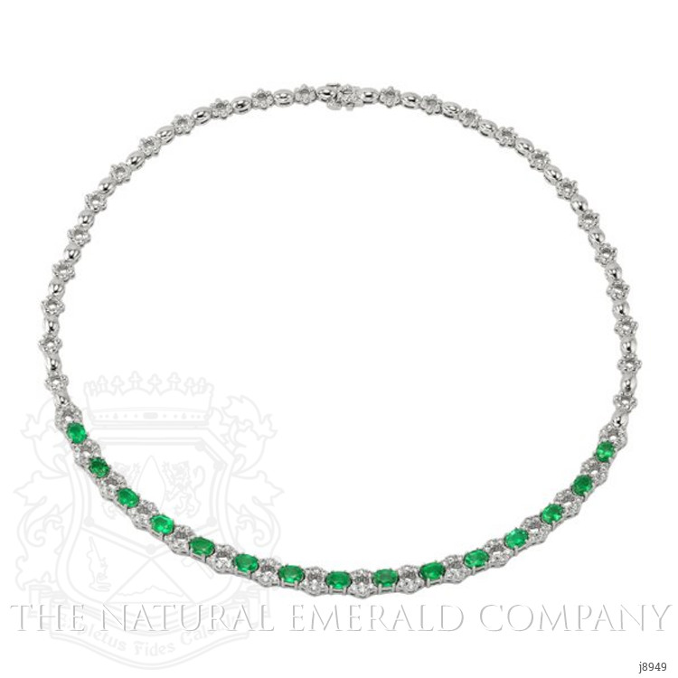 4.65 Ct. Emerald Natural Diamond Accent Stones Necklace, 18K White Gold