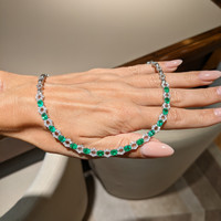 4.65 Ct. Emerald and Natural Diamond Accent Stones Necklace, 18K White Gold Life Style