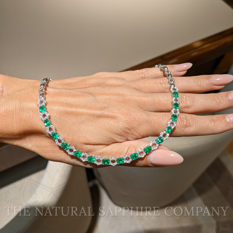 4.65 Ct. Emerald and Natural Diamond Accent Stones Necklace, 18K White Gold