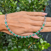 4.65 Ct. Emerald and Natural Diamond Accent Stones Necklace, 18K White Gold Life Style