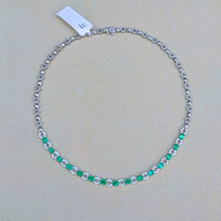 4.65 Ct. Emerald and Natural Diamond Accent Stones Necklace, 18K White Gold Life Style