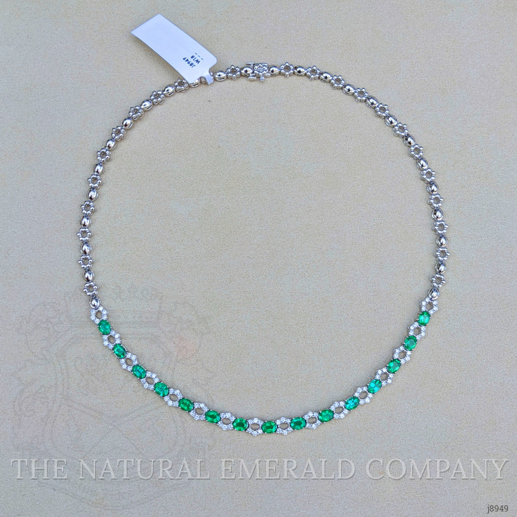 4.65 Ct. Emerald and Natural Diamond Accent Stones Necklace, 18K White Gold