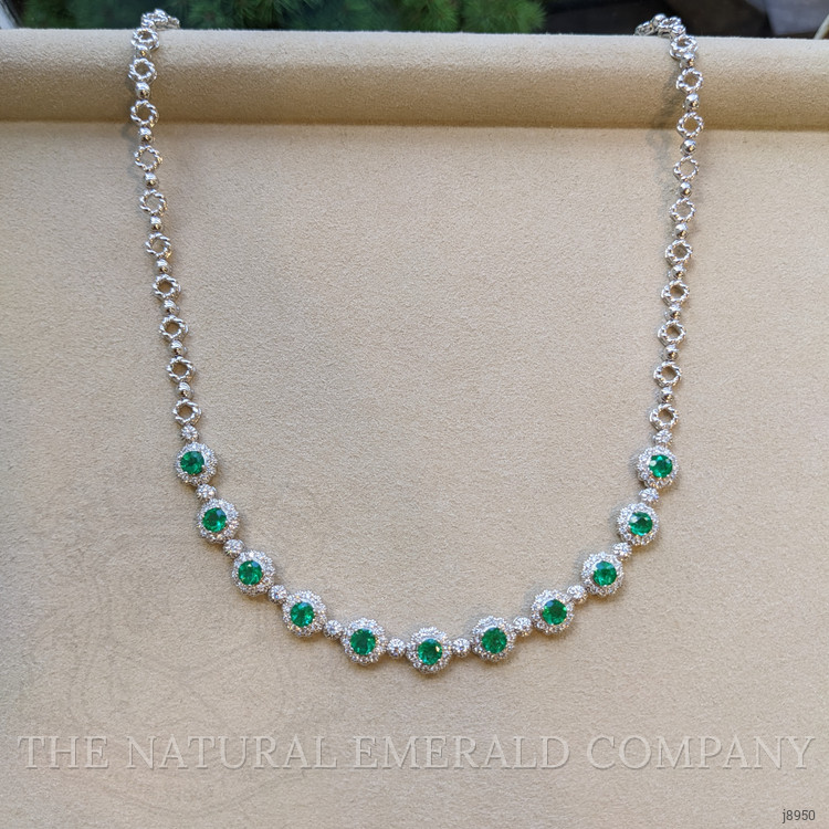 2.80 Ct. Emerald Natural Diamond Necklace, 18K White Gold