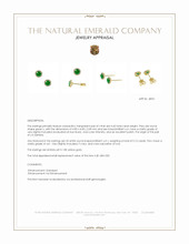 0.40 Ct.Tw.Total Carat Weight Emerald and Natural Diamond Studs Earrings, 18K Yellow Gold Appraisal