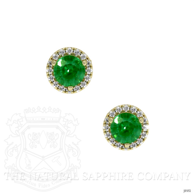0.40 Ct.Tw. Emerald and Natural Diamond Studs Earrings, 18K Yellow Gold