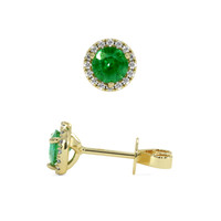 0.40 Ct.Tw.Total Carat Weight Emerald and Natural Diamond Studs Earrings, 18K Yellow Gold Image