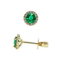 0.40 Ct.Tw. Emerald Natural Diamond Pave Earrings, 18K Yellow Gold Image