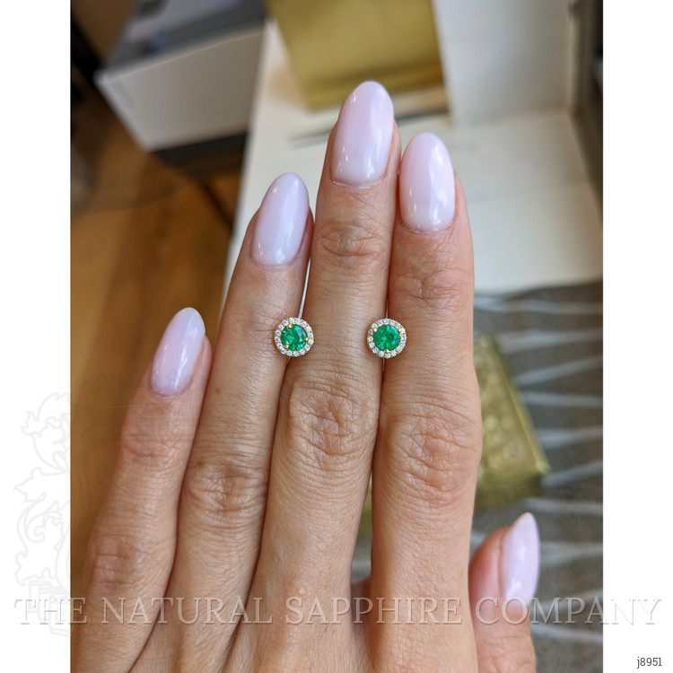 0.40 Ct.Tw. Emerald and Natural Diamond Studs Earrings, 18K Yellow Gold
