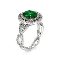 1.85 Ct. Emerald and Diamond Pave Ring, 18K White Gold Image