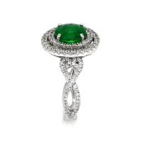 1.85 Ct. Emerald and Diamond Pave Ring, 18K White Gold Image