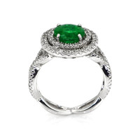 1.85 Ct. Emerald and Diamond Pave Ring, 18K White Gold Image