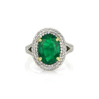 4.45 Ct. Emerald Natural Diamond Pave Ring, 18K White & Yellow Video