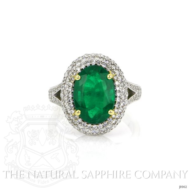 4.45 Ct. Emerald Natural Diamond Pave Ring, 18K White & Yellow
