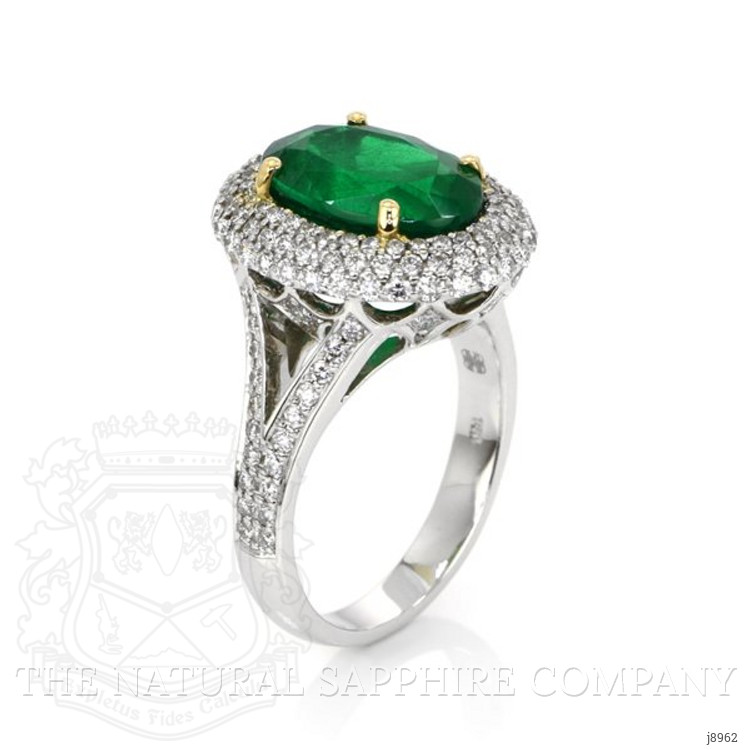 4.45 Ct. Emerald Natural Diamond Pave Ring, 18K White & Yellow