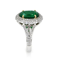 4.45 Ct. Emerald Natural Diamond Pave Ring, 18K White & Yellow Image