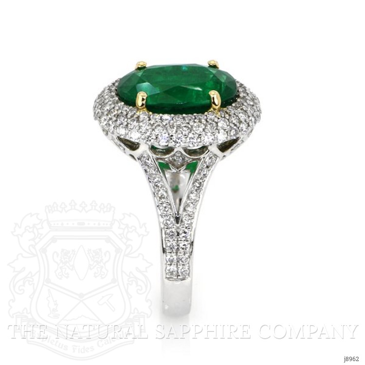 4.45 Ct. Emerald Natural Diamond Pave Ring, 18K White & Yellow