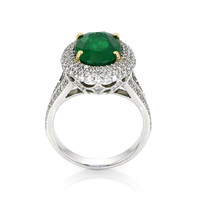 4.45 Ct. Emerald Natural Diamond Pave Ring, 18K White & Yellow Image