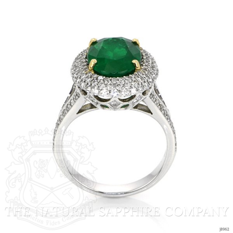 4.45 Ct. Emerald Natural Diamond Pave Ring, 18K White & Yellow