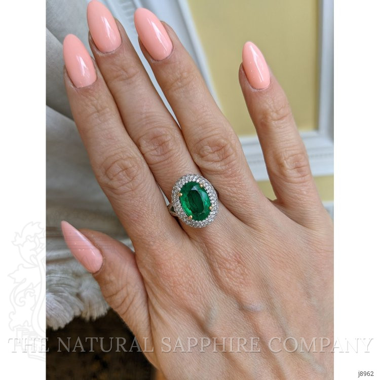 4.45 Ct. Emerald Natural Diamond Pave Ring, 18K White & Yellow