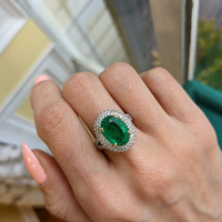 4.45 Ct. Emerald Natural Diamond Pave Ring, 18K White & Yellow Life Style