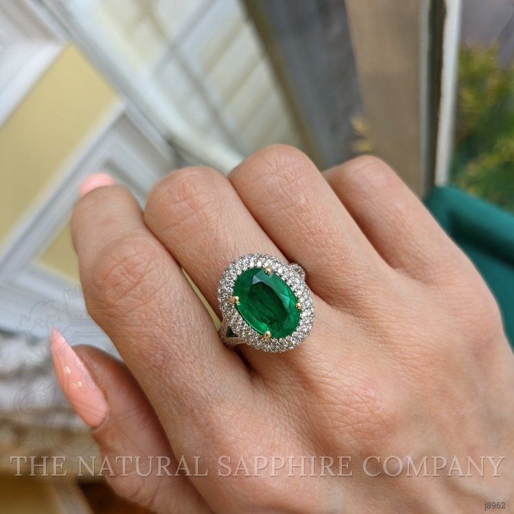 4.45 Ct. Emerald Natural Diamond Pave Ring, 18K White & Yellow