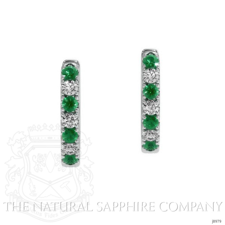 0.17 Ct.Tw. Emerald Natural Diamond Hoops Earrings, 14K White Gold