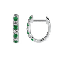 0.17 Ct.Tw. Emerald Natural Diamond Hoops Earrings, 14K White Gold Image
