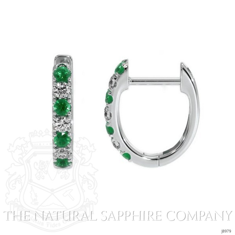 0.17 Ct.Tw. Emerald Natural Diamond Hoops Earrings, 14K White Gold