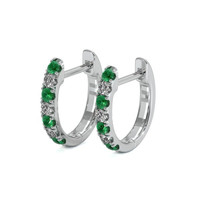 0.17 Ct.Tw. Emerald Natural Diamond Hoops Earrings, 14K White Gold Image
