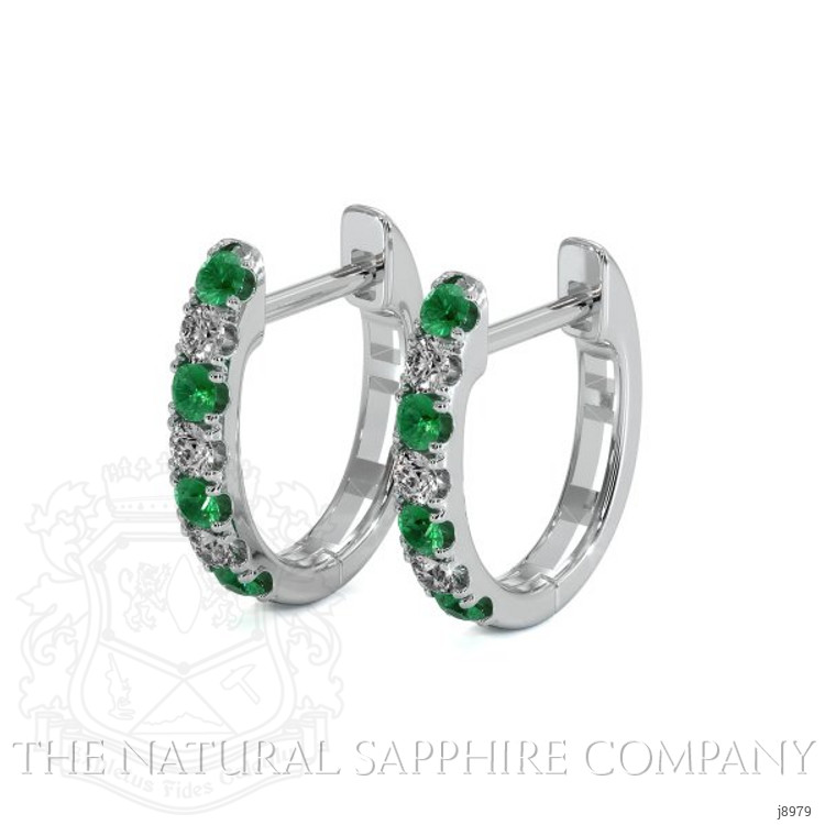 0.17 Ct.Tw. Emerald Natural Diamond Hoops Earrings, 14K White Gold
