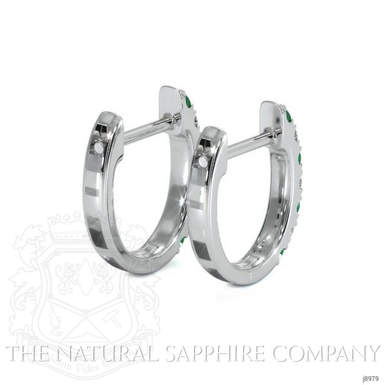 0.17 Ct.Tw. Emerald Natural Diamond Hoops Earrings, 14K White Gold