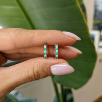 0.17&nbsp;Ct.Tw.Total Carat Weight Emerald and Natural Diamond Hoops Earrings, 14K White Gold Life Style