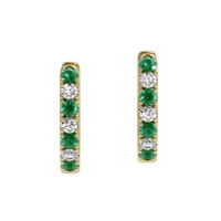 0.19 Ct.Tw. Emerald Natural Diamond Hoops Earrings, 14K Yellow Gold Video