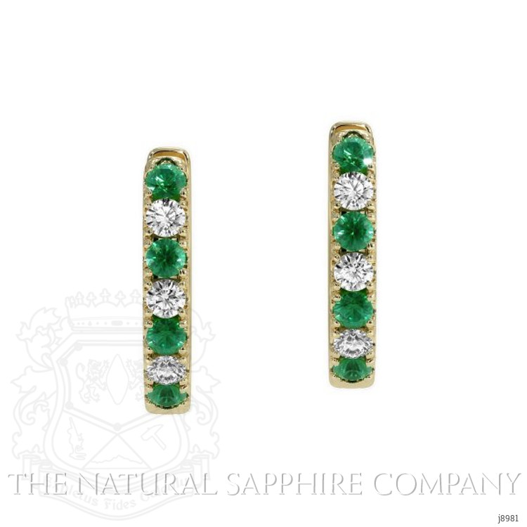 0.19 Ct.Tw. Emerald Natural Diamond Hoops Earrings, 14K Yellow Gold