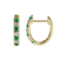 0.19 Ct.Tw. Emerald Natural Diamond Hoops Earrings, 14K Yellow Gold Image