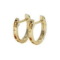0.19 Ct.Tw. Emerald Natural Diamond Hoops Earrings, 14K Yellow Gold Image