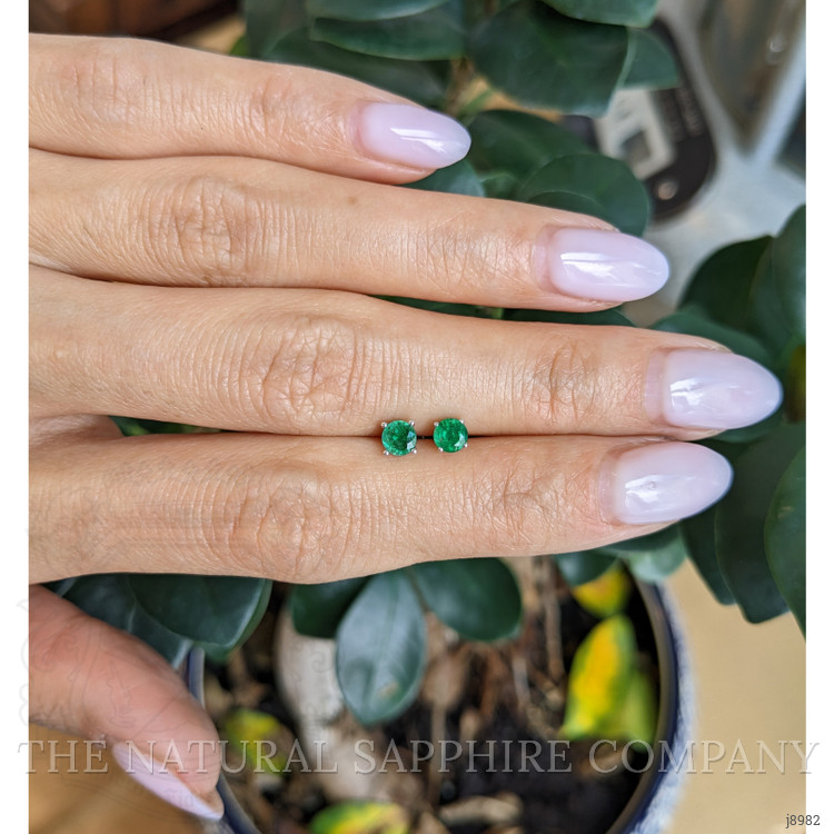 0.46 Ct.Tw. Emerald Studs Earrings, 14K White Gold