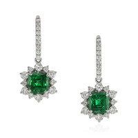 3.36 Ct.Tw.Total Carat Weight Emerald Natural Diamond Earrings, 18K White Gold Video